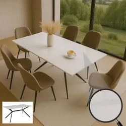 Esszimmertisch MCW-O58, Esstisch Sinterstein Metall, Marmor-Optik 160cm ~ weiß