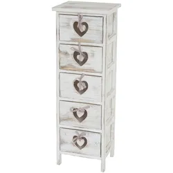 Mendler Kommode Forli, Schubladenkommode Schrank, 5 Schubladen mit Herzen 86x29x25cm, Shabby-Look, Vintage ~ weiß