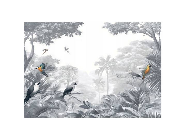 FOTOTAPETE Dschungel Papageien Grau 250x175 cm