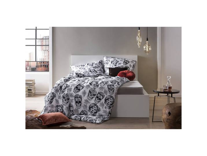 Parure de lit Skulls 135 x 200 cm + oreiller 80 x 80 cm Blanc/Noir