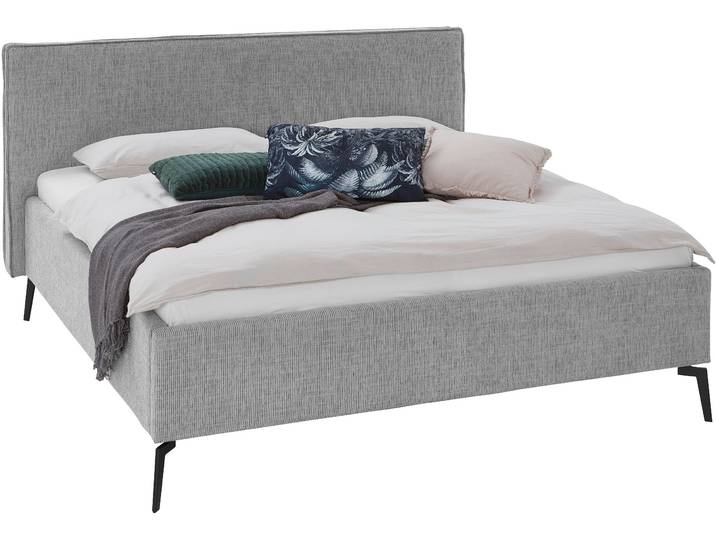 Polsterbett MEISE.MÖBEL Riva II , beige (fog, fog), B:185cm L:216cm, Betten, Polsterbett, mit schwarzen Metallfüssen, wahlweise mit Bettkasten