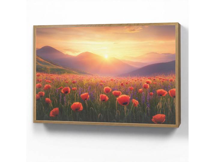 OnlyWow Wandleuchte MIT Akku Landschaft - Sonnenuntergang - Blumenfeld 100x70 cm, Rot, Rechteckig, LED integrated, 100x70x8 cm, Lampen & Leuchten, Innenbeleuchtung, Wandleuchten
