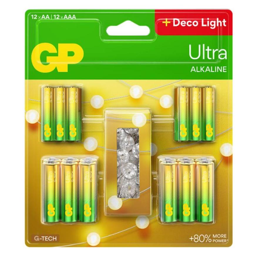 GP Batteries GP Ultra Alkaline 12pcs AA batteries + 12pcs AAA batteries + 2m String Lights (12 Stk., AA, AAA) (151509)