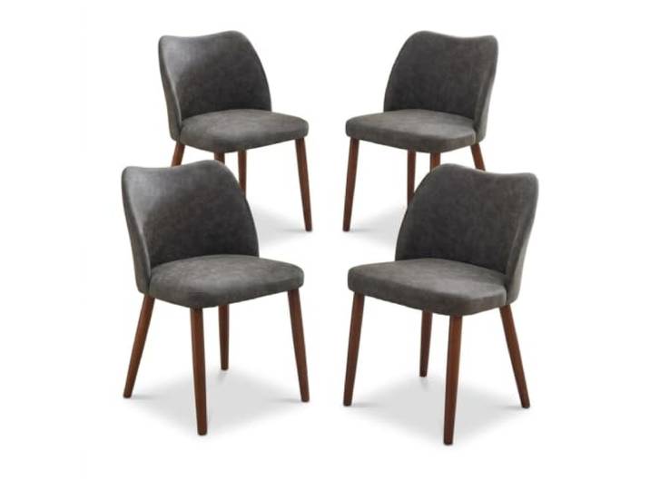 IDEALHOUSE Esszimmerstühle 4er Gepolsterte Küchenstühle PU‑Leder Dunkelgrau Esszimmerstühle mit Wingback‑Rückenlehne, Ergonomischer Form, Holzbeinen & Nivellierfüßen Belastbar bis 136 kg für Innenräume