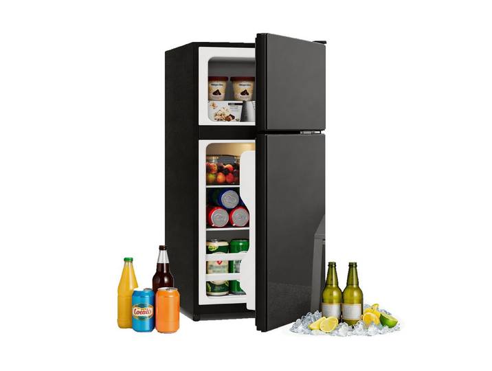 Merax Table Top Kühlschrank Freistehend, Minikühlschrank 60L mit Gefrierfach 22L BCD-86AB, 87.5 cm hoch, 42.5 cm breit, Kompakt Kühlschrank mit Glastür & LED, Leise 45dB, Temperaturregelung