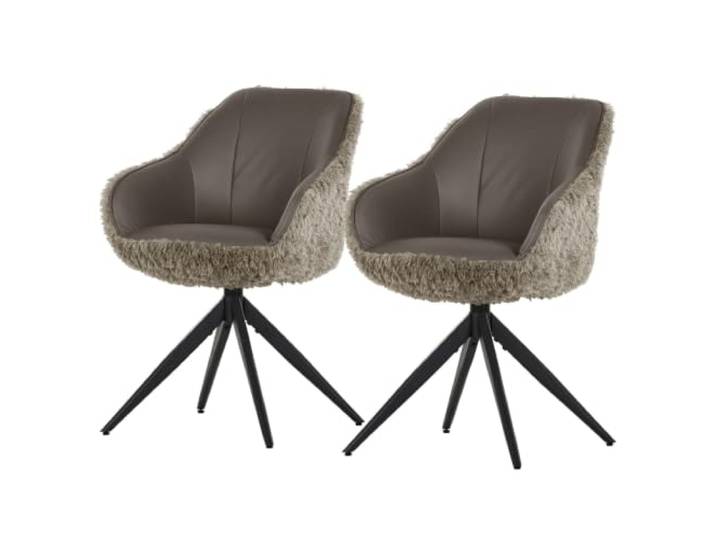 home24 Drehbarer Armlehnenstuhl 2er Set Metall Textil 65 x 60 x 83 cm Kunstleder-Kontaktflächen, Teddystoff-Außenbezug, bequemer Polyurethanschaum, glamouröses Design.