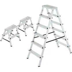 3 Alu-Doppelleitern, 2x Doppelleiter 2x 2 Stufen + 1x Doppelleiter 2x 6 Stufen
