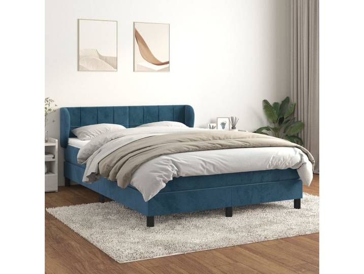 vidaXL Boxspringbett, Boxspringbett mit Matratze Dunkelblau 140x190 cm Samt