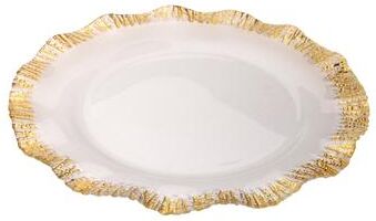 "Alice Pazkus Set Of Four 12"" Chargers With Scalloped Gold Rim"