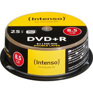 Intenso DVD-Rohlinge 4311144, DVD+R, 8,5 GB, 240 Minuten, bis zu 8-fach, Spindel, 25 Stück