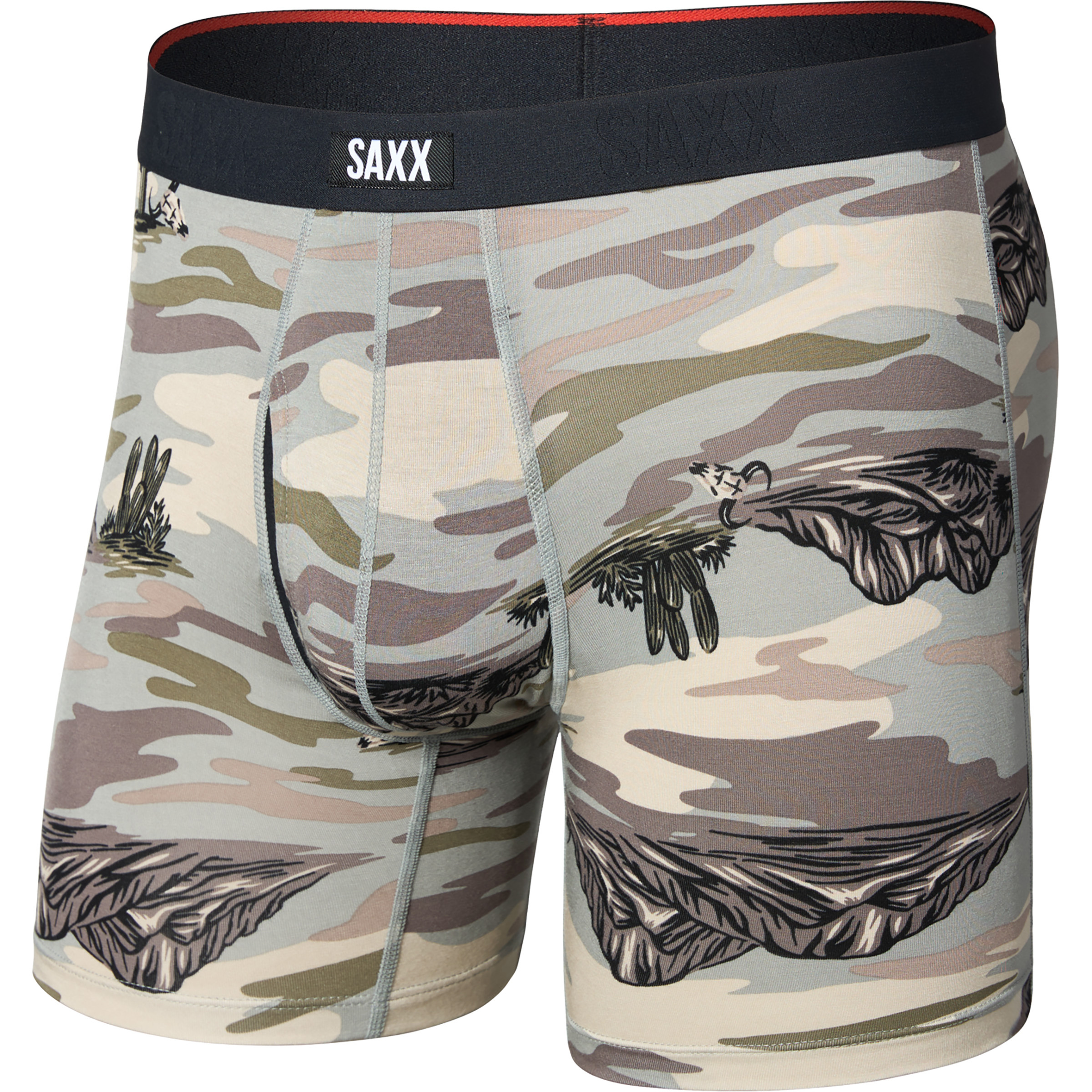Saxx Underwear Vibe Xtra Fly Boxer Herren Kurze Unterhose scenic desert-neutral grey Größe S Hautfreundlich Lyocell (Tencel)