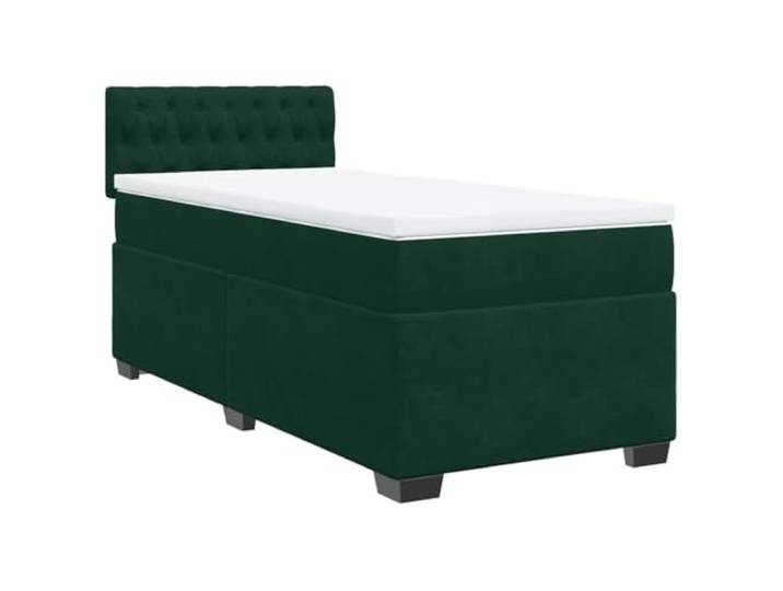 PUGYNBK Boxspringbett aus Samt, Dunkelgrün, 80 x 200 cm Mit Taschenfederkernmatratze, Kopfteil, Lattenrost, stabile Beine