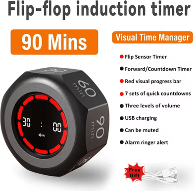 Inspire Curations Rechargeable 7 Preset Flip Pomodoro Timer black