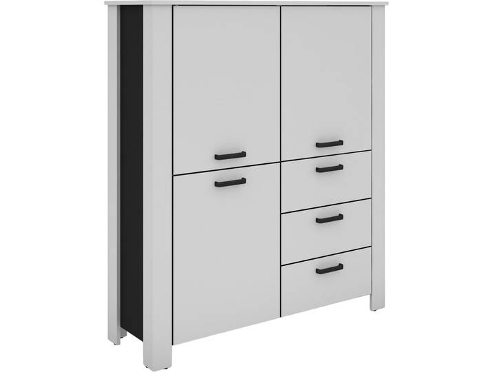 Vitrine BYLIVING Highboard Faro , weiß, schwarz, B:120cm H:137cm T:40cm, FSC-zertifizierter Holzwerkstoff, Kunststoff, Metall, Schränke, Vitrine, 3 Türen und 3 Schubkästen für maximale Ordnung, verschiedene Farben.