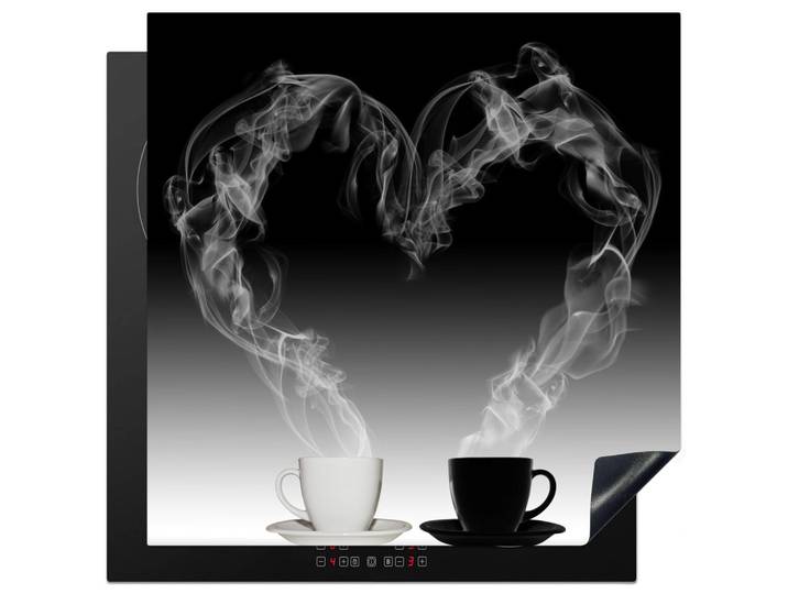 MuchoWow Herabdeckplatte - Kaffee - Herz - Schwarz und weiß - Tassen - 78x78, Weiß, Kunststoff, Quadratisch, 78x78x0.2 cm, Geschirr, Tischkultur & Serviergeschirr, Servierplatten