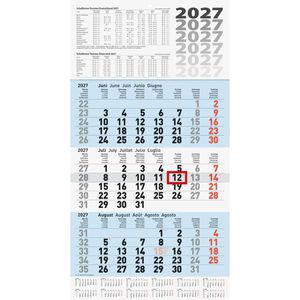 Brunnen 3-Monatskalender 1070210316, blau, mit Ferienübersicht, 3 Monate = 1 Blatt, mit Datumsschieber, 30 x 56 cm, Jahr 2026
