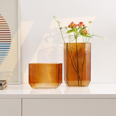 SAFAVIEH Noreno 11-Inch Hexagon Glass Vase Set of 2, Modern Home Decor - Set of 2