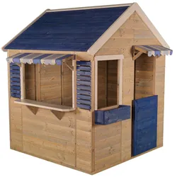 Wendi Toys Kinderspielhaus "Delfin" mit Kaufladen-Fenster und Markisen,holz / blau,