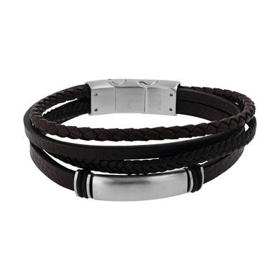 Lederarmband TOM TAILOR "mehrreihig", braun (edelstahlfarben, schwarz, braun), Armbänder, Herren, 21,5cm, Edelstahl Kautschuk Leder, Edelstahl, Kautschuk, Leder, Lederarmband