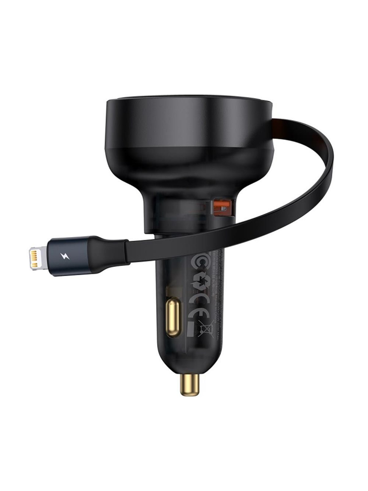 Baseus Enjoyment Pro 55W USB-A Car Charger with Retractable Lightning Cable - Black