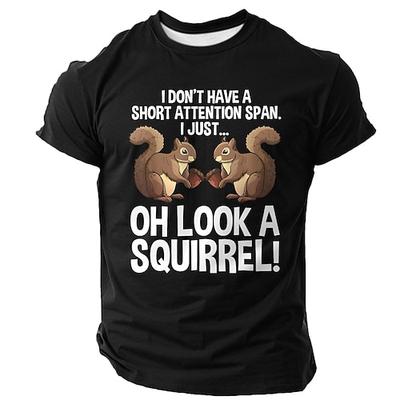 Herren lustiges Grafik T-Shirt mit Eichhörnchen-Ablenkung Humor über kurze Aufmerksamkeitsspanne kurzärmlig