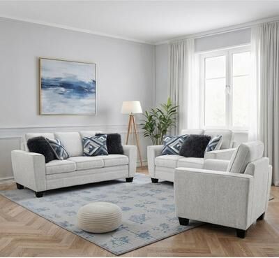 Esofastore Classic Light Gray Finish Comfortable Sofa Set Furniture