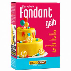 Decocino Fondant Roll-, Dekor- & Modellierfondant, reißfest, gelb, vegan und laktosefrei, ohne Palmöl, 250 g