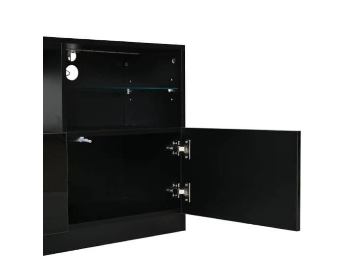 TV Lowboard 180x60cm Schwarz Hochglanz mit LED, 4 Türen Spanplatte, weiß hochglänzend, 180 x 35 x 60 cm, 4 Türen mit Dämpfung, LED-Beleuchtung, App-Steuerung, Glas-Trennwände