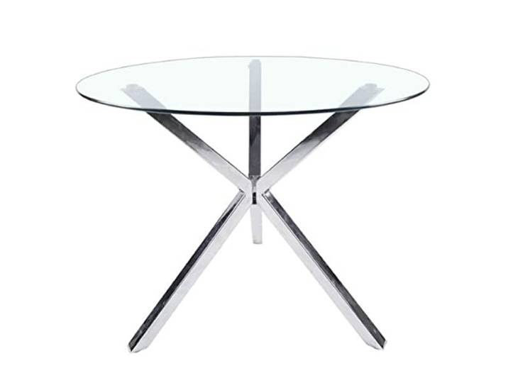 Runder Glas-Esstisch Modernes Design 90cm Küchentisch Mit Silbernen Chrombeinen Eleganter & Praktischer Glas-Esstisch Büro Im Wohnzimmer(Size:90x75cm)