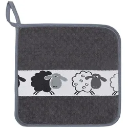 Kracht Küchen Textilien Schäfchen Baumwoll Topflappen 22x22 cm 2er Pack - grau
