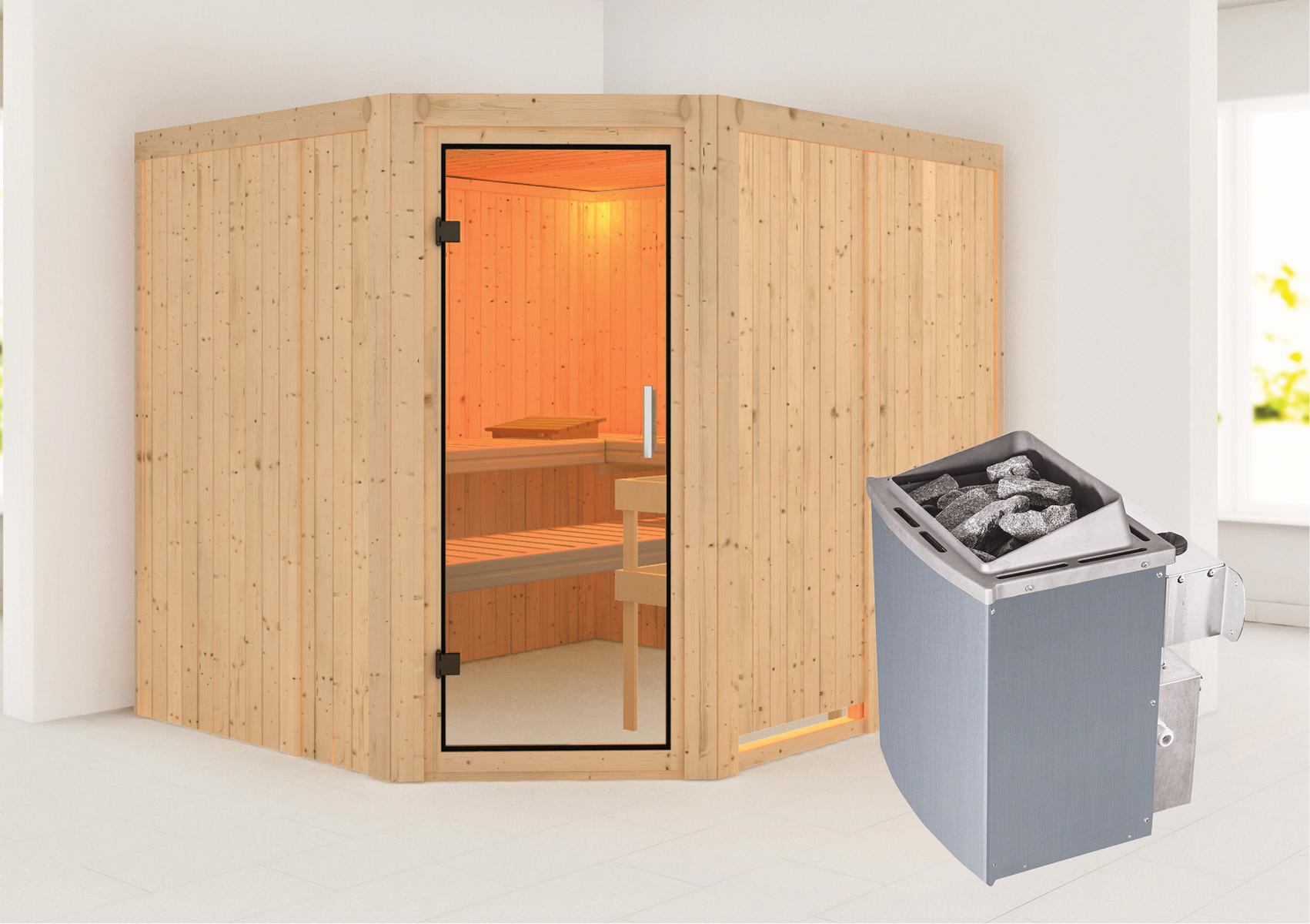 KARIBUHOLZT Sauna Malin Eck, 9kW integr.Strg klarglas GGT 16879847