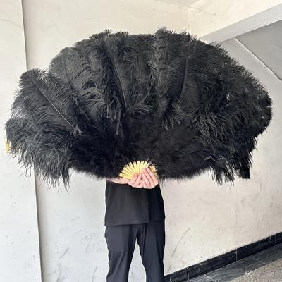 Uplifted Finds Grand Ostrich Feather Folding Fan   Professional Stage & Carnival Dance Fan black 100 Cm 1 Pcs