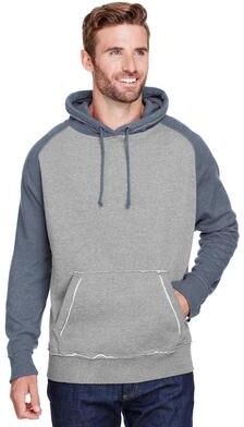 J America JA8885 Vintage Heathered Hood T-Shirt in Smoke Heather/Vintage Navy Blue Heather size Large 8885