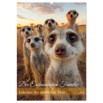 Die Erdmännchen Familie - Kalender der niedlichen Tiere (Wandkalender 2026 DIN A2 hoch), CALVENDO Monatskalender