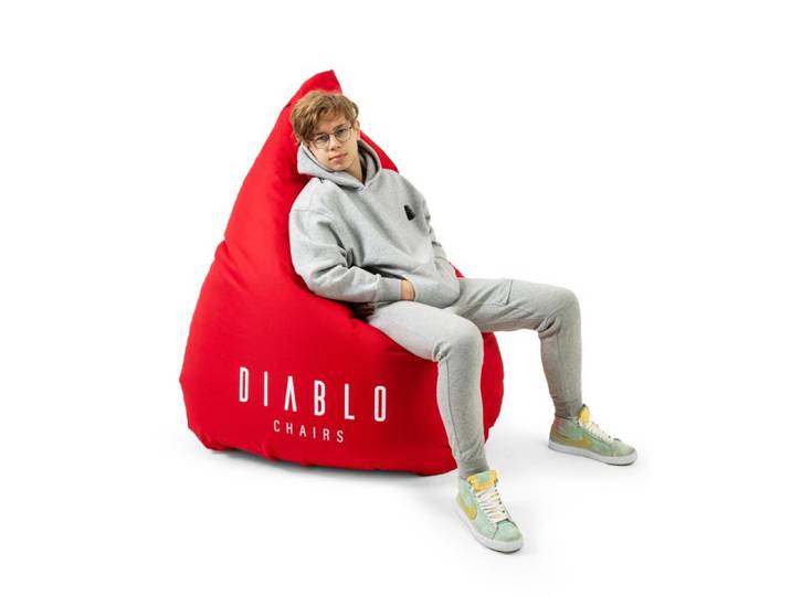 Diablo Pouf Poire Gaming XXL Beanbag Pouf avec Remplissage pour Adultes avec des Perles EPS Polyester 110 cm x 100 cm (Rouge)