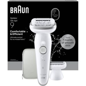 Braun Epilierer Silk-epil 9, SES9-030, mit 3 Aufsätzen und Tasche, weiß/silber