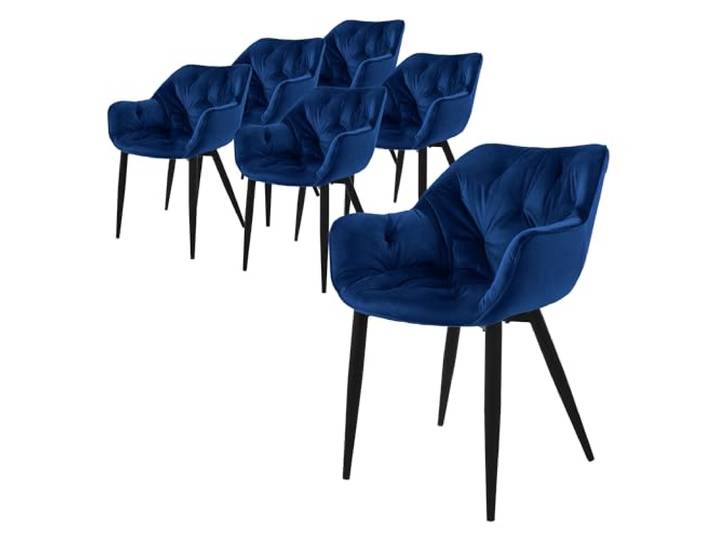 ML-Design Esszimmerstühle 6er Set Dunkelblau, Küchenstuhl mit dickem Samtstoff gepolsterter Sitz, Metallbeinen, Wohnzimmerstuhl mit Rücken- und Armlehnen, Gesteppter Polsterstuhl, Ergonomischer Sessel