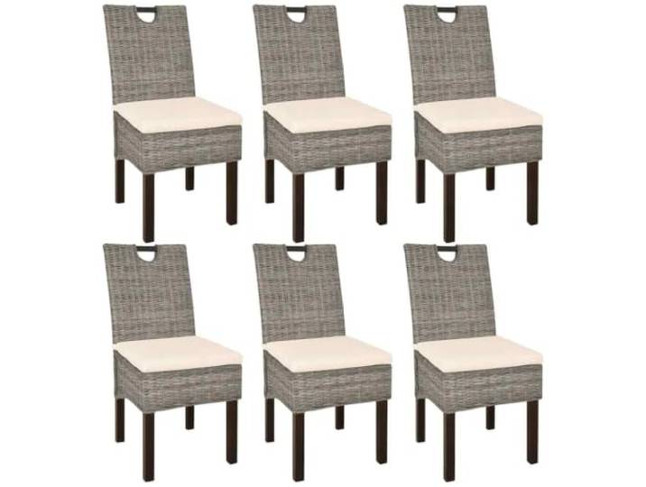KUTYWEXFM 6er Set Esszimmerstühle aus Kubu-Rattan & Mangoholz Handgefertigte Rattanstühle mit abnehmbaren Polstern und robustem Holzrahmen für Küche, Wohnzimmer und Esszimmer.