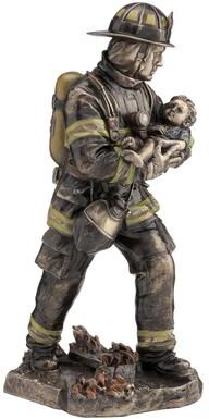 Veronese Design 11.22 in H Fireman Carrying a Child Poly Resin