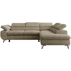 ECKSOFA PABLO L Dunkelbeige Struktur - Rechts Seite mit Visco Topper