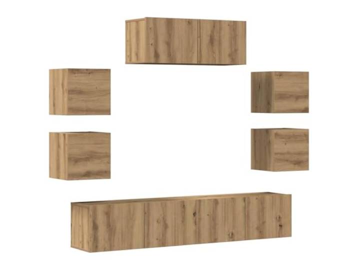 GHVBNMF 7-tlg. TV-Schrank Set Wandmontage Hängeboard Artisan-Eiche Platzsparendes Wandschrank Set fürs Wohnzimmer. Flexibel kombinierbar mit reichlich Stauraum für Multimedia-Geräte.