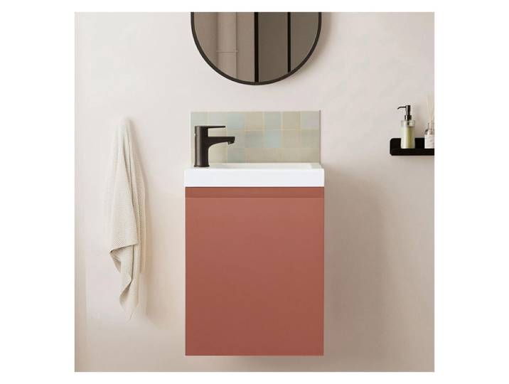 Mob In Meuble lave-mains + robinet noir LISA Bleu Terracotta