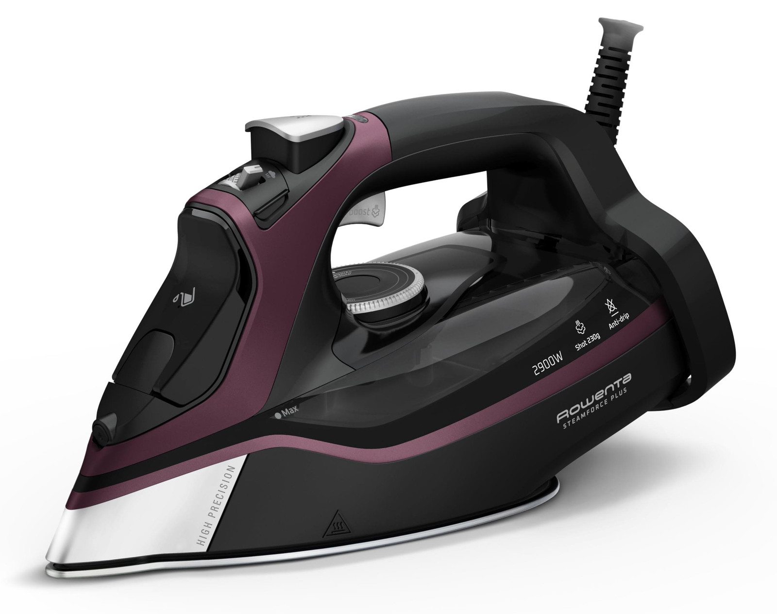 Rowenta SteamForce Pro stoomstrijkijzer, 230 g/min, zwart en bordeauxrood, 0,35 liter