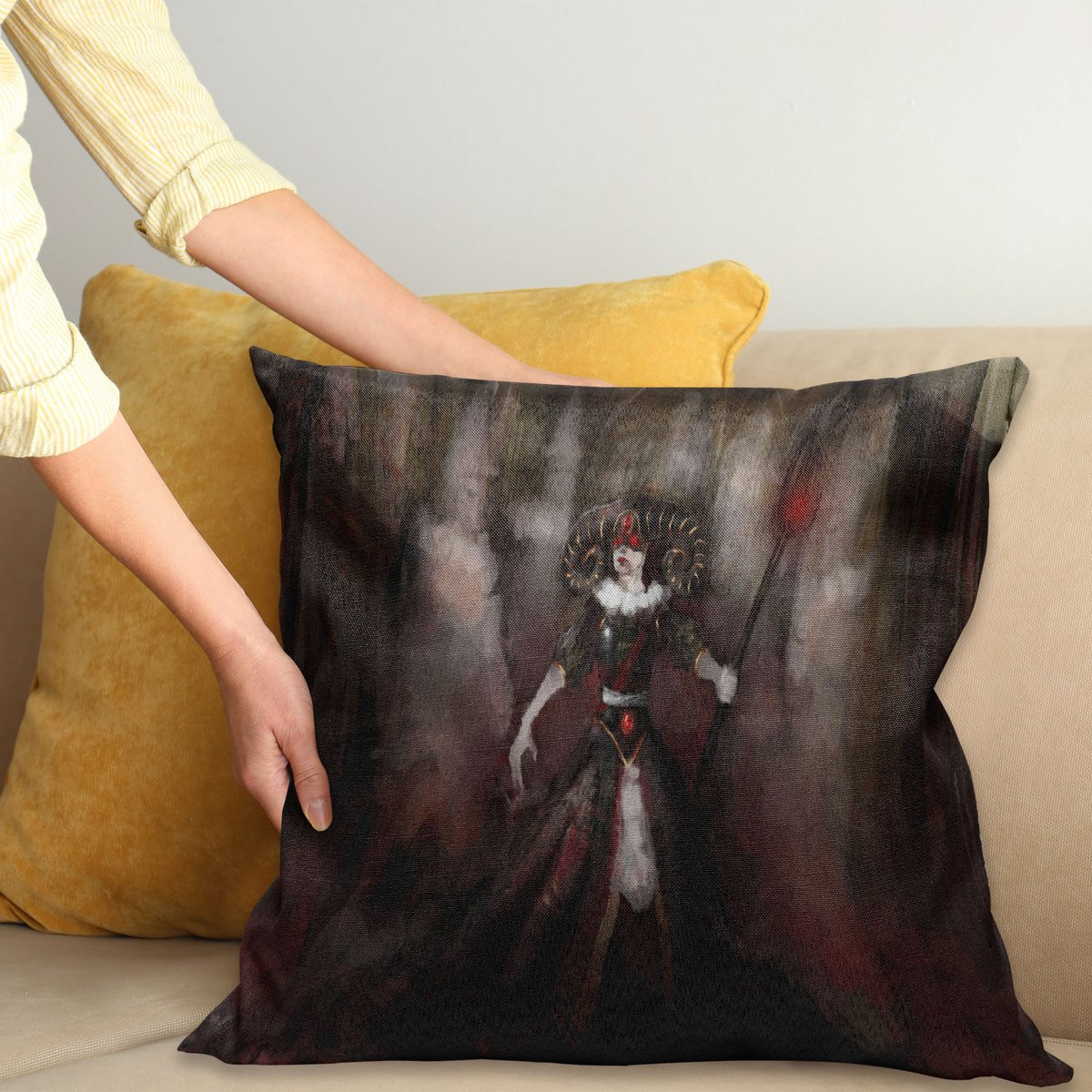 ABAKUHAUS Gothic Sierkussenhoes Medieval Witch Fantasie, Zwart Rood Grijs, 100 x 100 cm