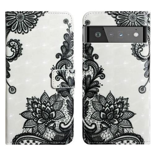 Cover-Discount Google Pixel 6 Pro - Etui Glitzer Effekt Blumen schwarz (Google Pixel 6 Pro) (102301732J)