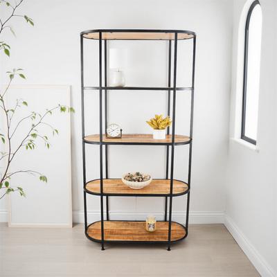 RRI Goods 5-Tier Open Storage Wide Industrial Bookshelf Solid Mango Wood
