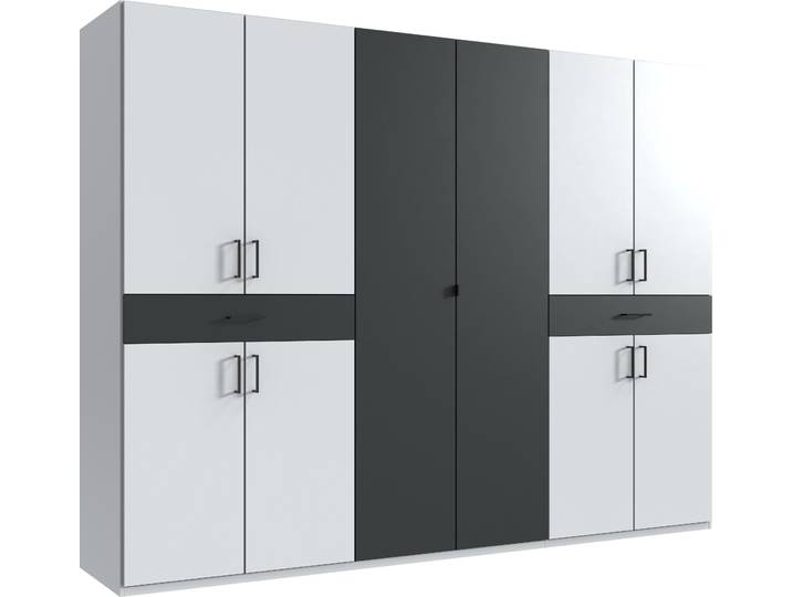 Drehtürenschrank, Spanplatte, Weiß/Graphit, 270×208×58 cm, Mit Stauraum & 10 Türen, Wimex