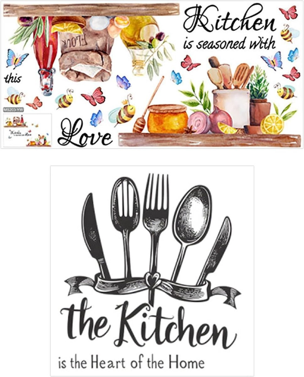 Set van 2 Zelfklevende Keuken Wandstickers met Engels Alfabet voor Decoratieve Muurdecoratie in de Keuken en Eetruimte