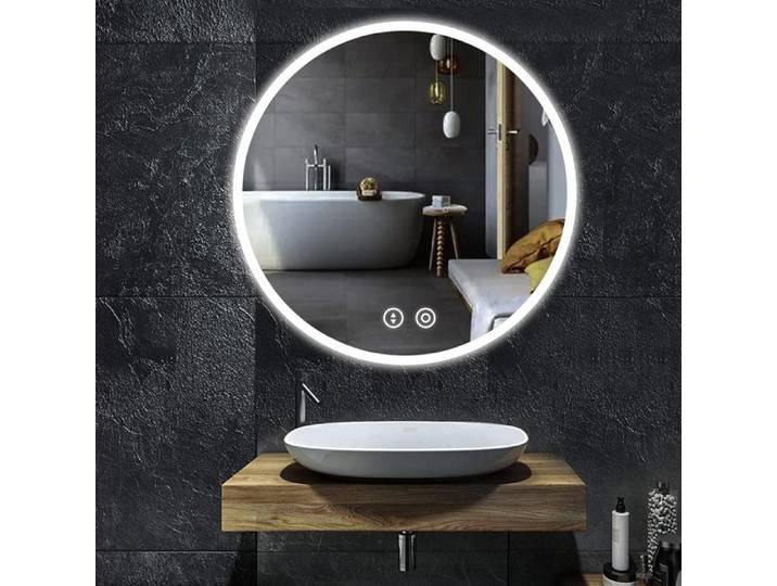 Dripex Miroir Maquillage Rond avec Lumière LED Miroir de Vanité Miroir Antibuée Miroir Mural avec 3 Couleurs 60x60cm