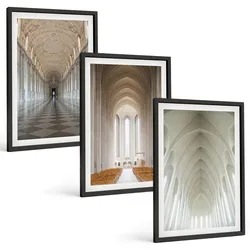 BILDER SET 3er Set - 40x60 cm Schwarzer Rahmen - Innenräume historischer Gebäude